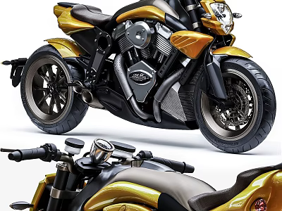 Sleek Modern Motorcycle With Gold And Black Design 3d model