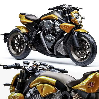 Sleek Modern Motorcycle With Gold And Black Design 3d model Sleek Modern Motorcycle With Gold And Black Design 3d model