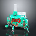 Turquoise Sci Fi Mechanical Robot With Hello World Graffiti And Legs