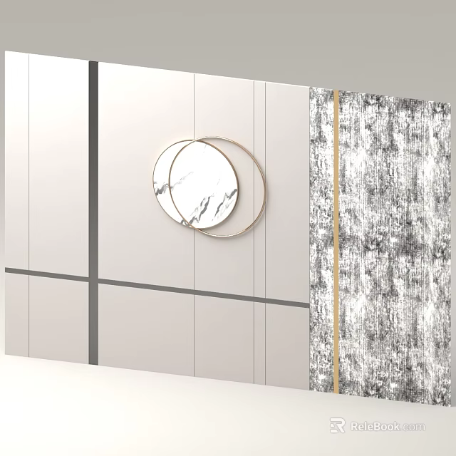 Modern Minimalist Interior Wall Design Featuring Gray Panels Circular Marble Decor And Textured Panel 3d model 