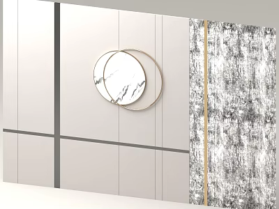 Modern Minimalist Interior Wall Design Featuring Gray Panels Circular Marble Decor And Textured Panel 3d model