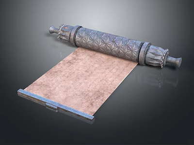 Antique Decorative Scroll Roller With Patterned Design And Unfolded Paper Sheet 3d model