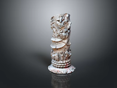 Artistic Traditional Scenery Carved Pillar With Intricate Figures Architecture And Decorative Base 3d model