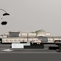 Modern Beige Sofa And Coffee Table Set With Cushions Floor Lamp Armchair And Rug