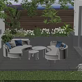 Stylish Curved Outdoor Sofa And Coffee Table Set For Relaxing Private Backyard Garden Space