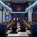 Modern KTV Interior With Leather Sofas Large LED Screens And Geometric Decorations 3d model