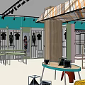 Modern Clothing Store Interior With Display Racks Round Tables And Colorful Chairs