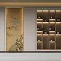 Elegant Modern Bookshelf Interior Design With Open Shelves Built-in Lighting And Landscape Painting