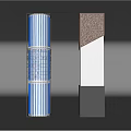 Modern Architectural Columns With Blue Stripes And Different Materials Textured Surfaces For Interior Design 3d model
