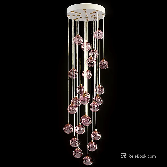 Decorative Chandelier With Hanging Pink Glass Balls On Black Background 3d model 