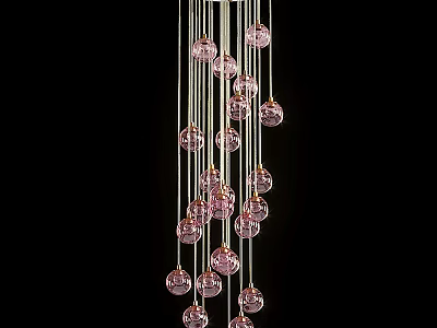 Decorative Chandelier With Hanging Pink Glass Balls On Black Background 3d model