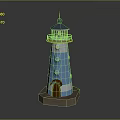Lighthouse Shaped Decorative Furniture With Blue White Yellow Accents And Brown Door