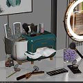 Turquoise Storage Box With Gold Trim For Tissue Makeup Brushes And Cosmetics On Vanity Table