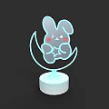 Rabbit Shaped Table Lamp with Moon Design Blush Accents Neon Light and White Base
