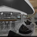 Modern Restaurant Interior With Open Dining Area Bar Counter And Stylish Pendant Lights