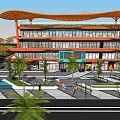 Modern Commercial Landscape With Glass Facade Retail Stores Green Spaces And Pedestrian Area