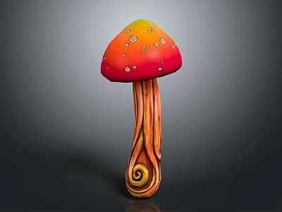 Colorful Vegetable Mushroom Featuring Red Yellow Gradient Cap White Spots And Orange Spiral Stem Design 3d model