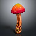 Colorful Vegetable Mushroom Featuring Red Yellow Gradient Cap White Spots And Orange Spiral Stem Design