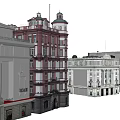 European Style Architecture With Classical Design Red White Buildings And Tower Elements 3d model