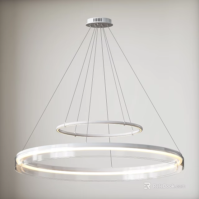 Modern Double Ring Chandelier with White Circular Design and Illuminated Rings for Contemporary Interior Spaces 3d model 