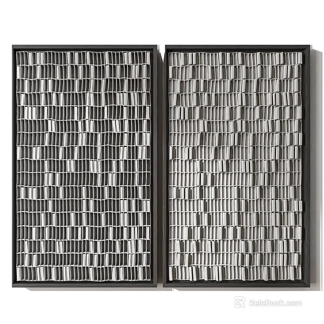 Modern Minimalist TV Background Wall With Two Black Frames And Silver Textured Strips 3d model 