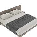 Minimalist Modern Double Bed With Wooden Headboard White Pillows And Striped Blanket