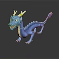 Blue Dragon With Yellow Horns Open Mouth Tail On Black Surface And Reflection