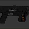 Futuristic Black Pistol With Digital Display And Ammunition Clips