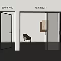 Modern Glass Sliding Door with Black Frame in Minimalist Interior Room with Chair