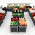 Fresh supermarket vegetables and fruits display shelves display 3d model