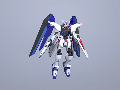 Blue White Red Gundam Model With Large Wings Mechanical Structure And Weapons 3d model