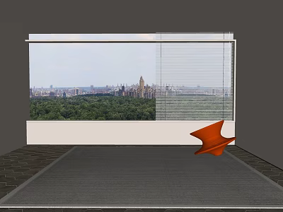 Orange Single Chair In Modern Room With Large Window And City Park View 3d model