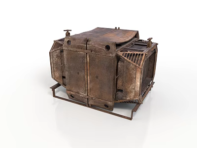 Old Rusted Metal Industrial Structure With Grated Panels And Vintage Design 3d model