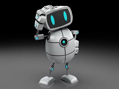 Silver 3D Robot Model with Blue Eyes and Mechanical Arms Design 3d model