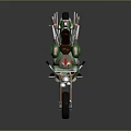 Green Custom Motorcycle With Classic Headlights Exhaust Pipes And Leather Seat