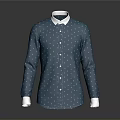 Stylish Blue Long Sleeve Shirt With White Polka Dots And White Collar Cuffs