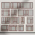 Various Styles Of Casement Windows With Brown Frames Displayed On White Wall Surface