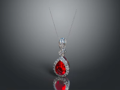Elegant Red Gemstone Pendant Necklace With Diamond Accents And Silver Chain 3d model