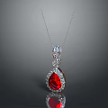 Elegant Red Gemstone Pendant Necklace With Diamond Accents And Silver Chain