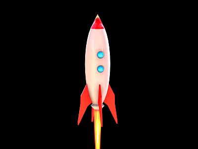 Weapon Rocket Featuring Red Tip White Body Blue Dots Red Fins Yellow Flames Black Background 3d model