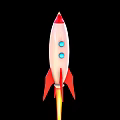 Weapon Rocket Featuring Red Tip White Body Blue Dots Red Fins Yellow Flames Black Background