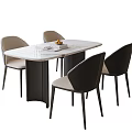 Modern Rectangular Dining Table With Black Beige Chairs And Marble Top 3d model