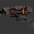 Futuristic Sci Fi Weapon Pistol With Metallic Design Orange Accents And Red Cables