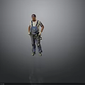Construction Worker In Blue Overalls With Cap Tool Belt And Knee Pads