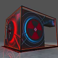 Modern Exhibition Booth With Red Black Frame Neon Sign Yellow Balloons And Display Area