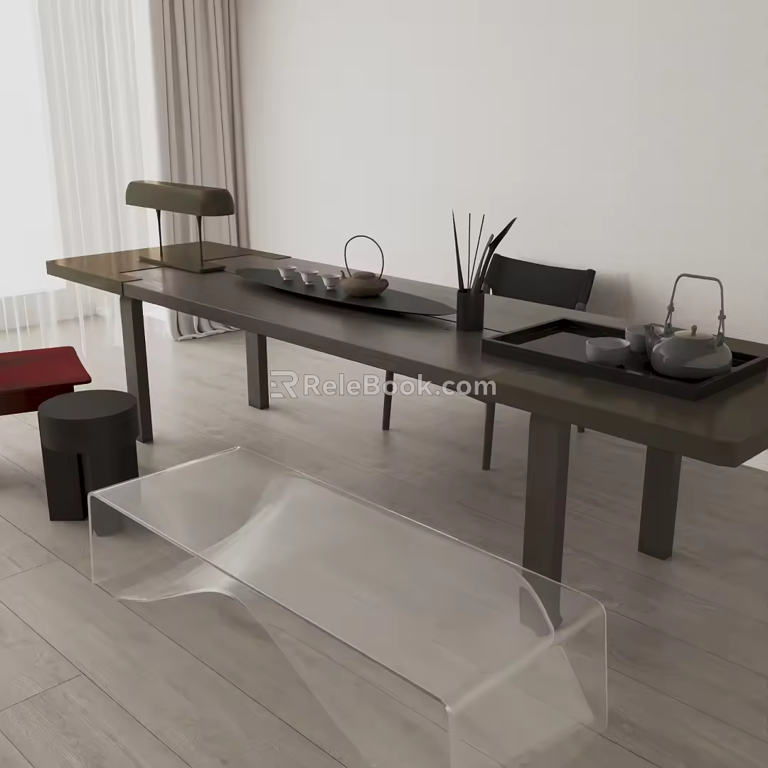 Modern New Chinese Tea Table and Chair Long Table Low Stool 3d model
