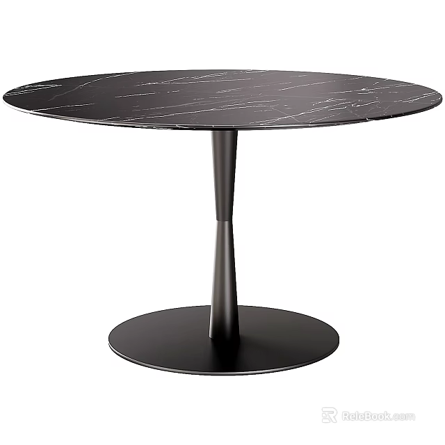 Stylish Modern Round Dining Table With Black Marble Tabletop And Sleek Pedestal Base 3d model