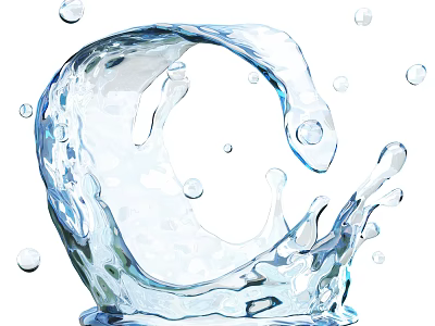 Refreshing Beverage Water Splash With Clear Drops And Dynamic Flow 3d model