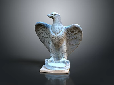 Eagle Sculpture With Spread Wings Standing On Stone Base Against Dark Background With Reflection 3d model
