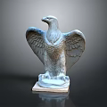 Eagle Sculpture With Spread Wings Standing On Stone Base Against Dark Background With Reflection 3d model